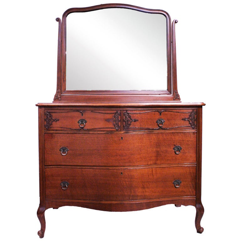 French Roccoco Style Chest of Drawers with Attached Mirror For Sale at