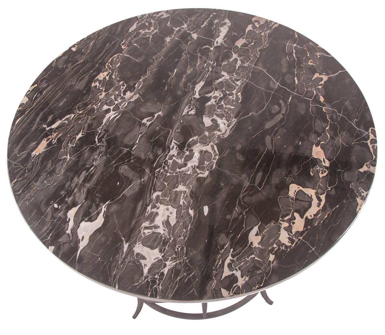 Forged Pair of Midcentury Round Wrought Iron Marble Tables