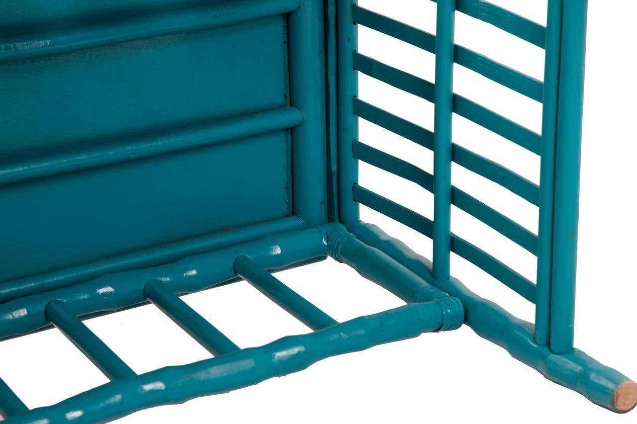 Fabulous Turquoise Rattan Bench For Sale 1