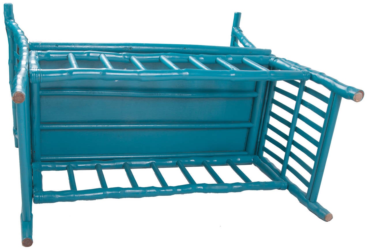 Caning Fabulous Turquoise Rattan Bench For Sale