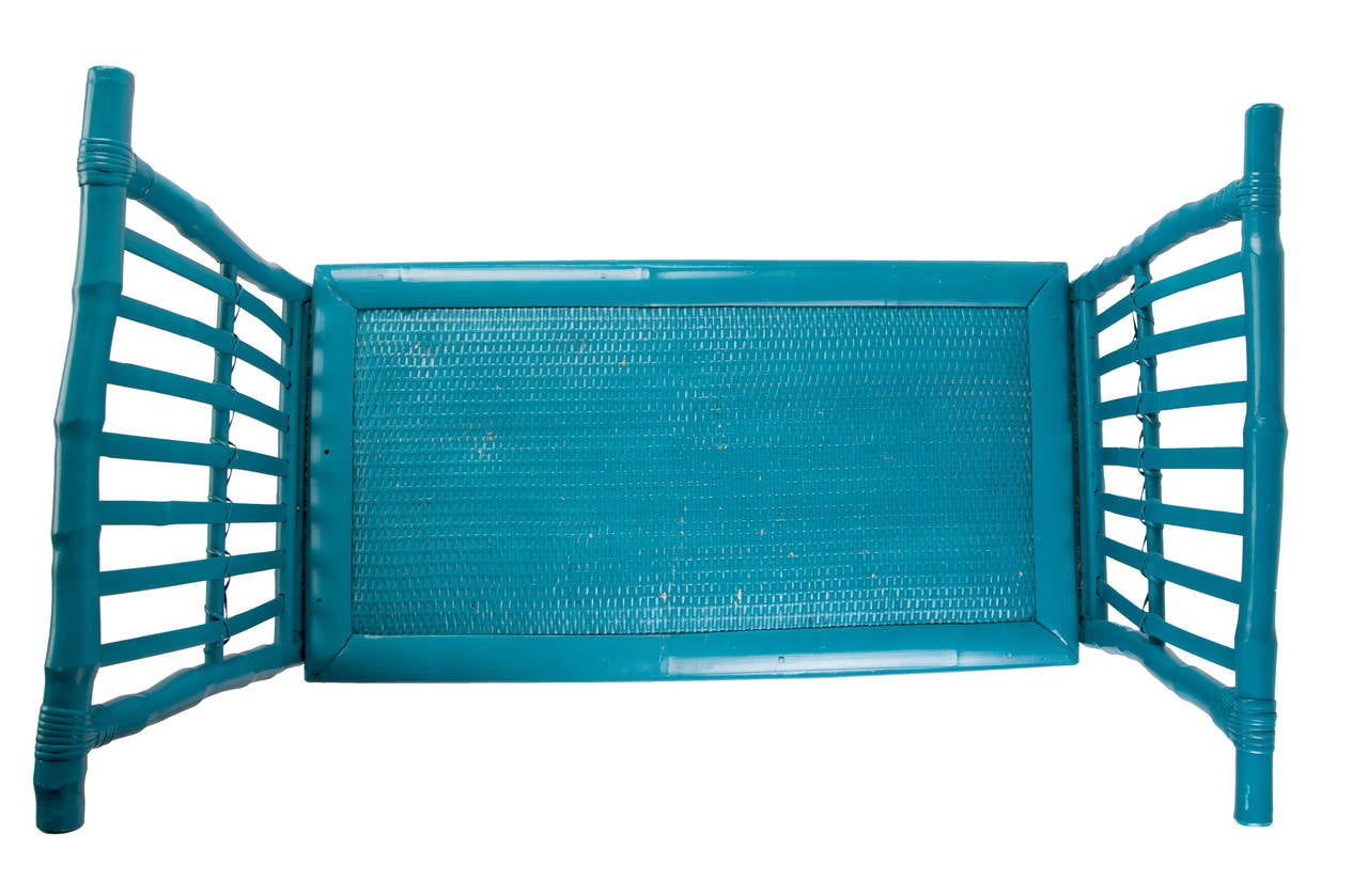 20th Century Fabulous Turquoise Rattan Bench For Sale