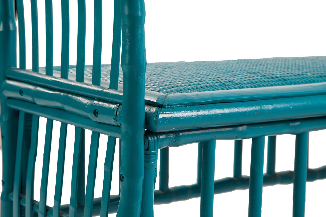 Fabulous Turquoise Rattan Bench For Sale 3
