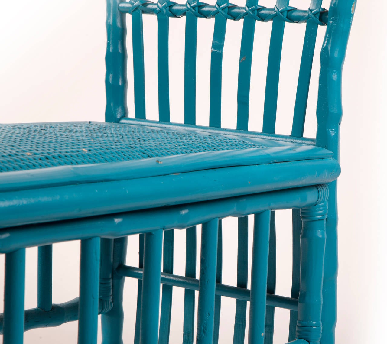 Fabulous Turquoise Rattan Bench For Sale 2