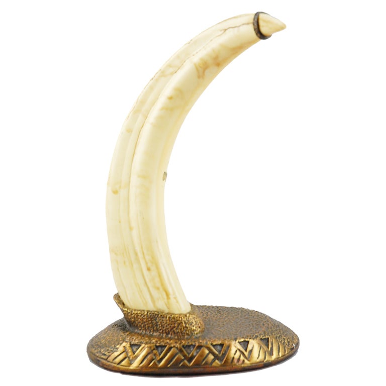 Decorative African Warthog Tusk on Cast Bronze Base For Sale