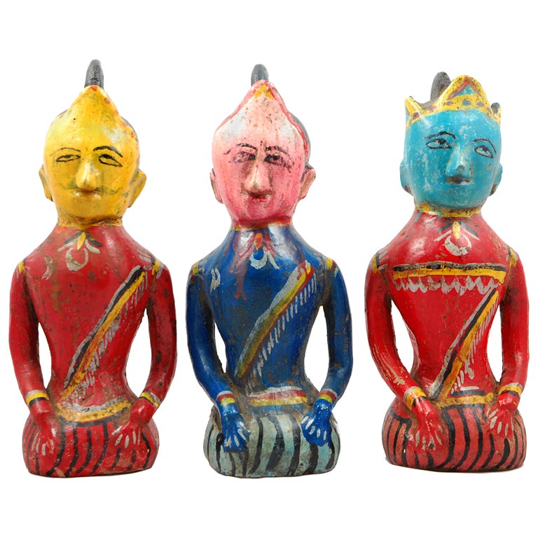 Set Of Three Indian Folk Art  Figures