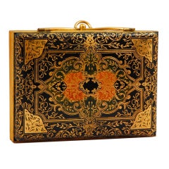 Retro Italian Tooled Leather Evening Clutch with Powder Compact