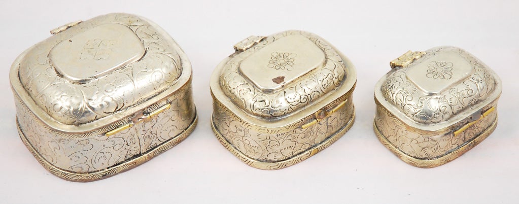 Indian Set of Three Silver Nesting Boxes