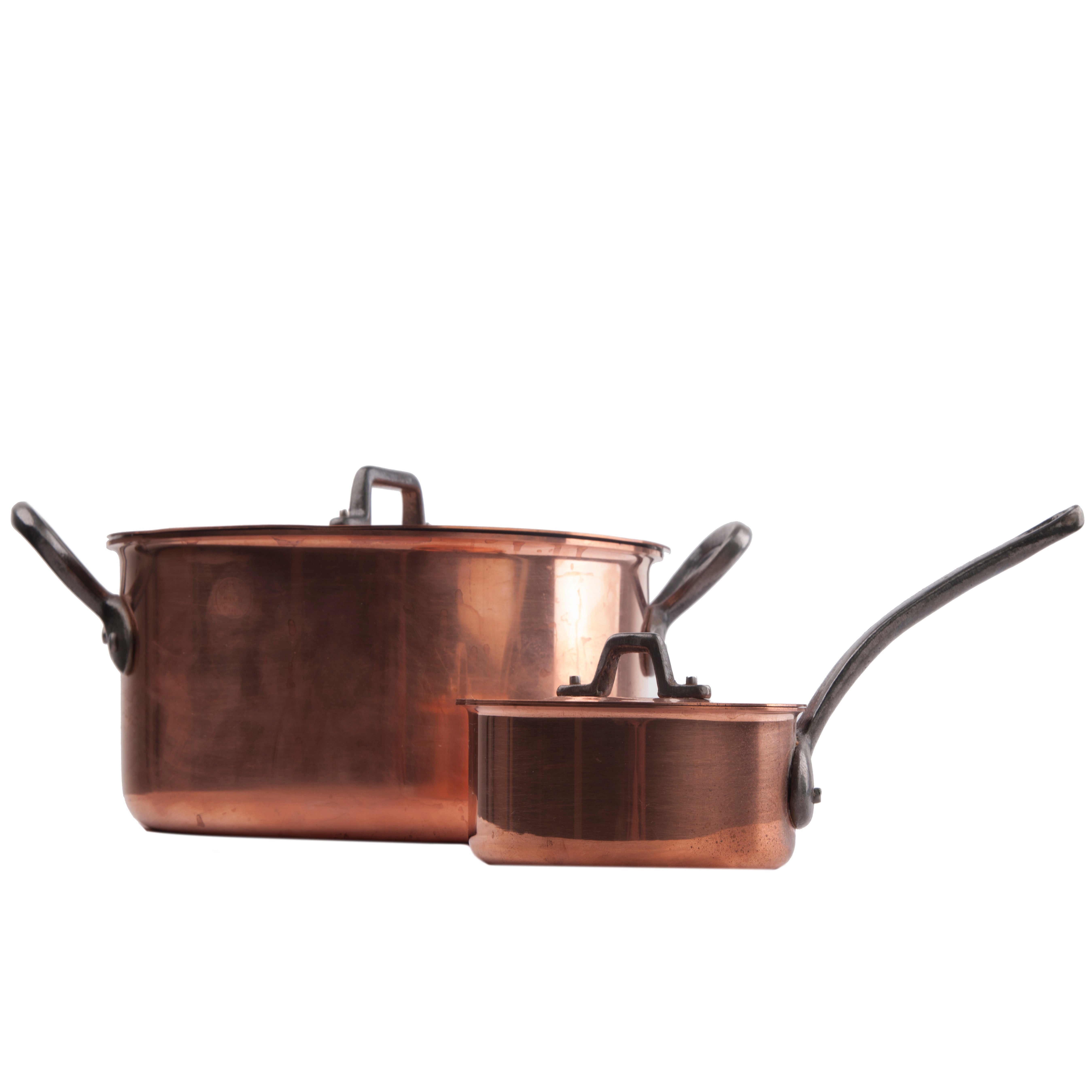 Pair of French Midcentury Gourmet Copper Pots by Baumalu For Sale at 1stDibs