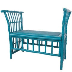 Fabulous Turquoise Rattan Bench