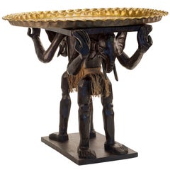 African Elephant-Head Occasional Table with Moroccan Brass Top