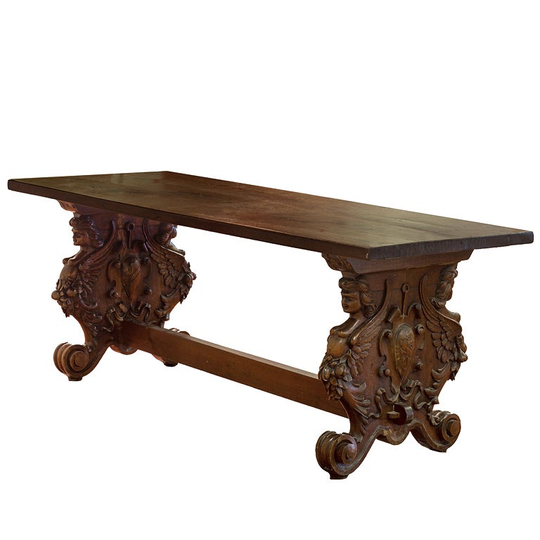 Early Walnut Trestle Table For Sale