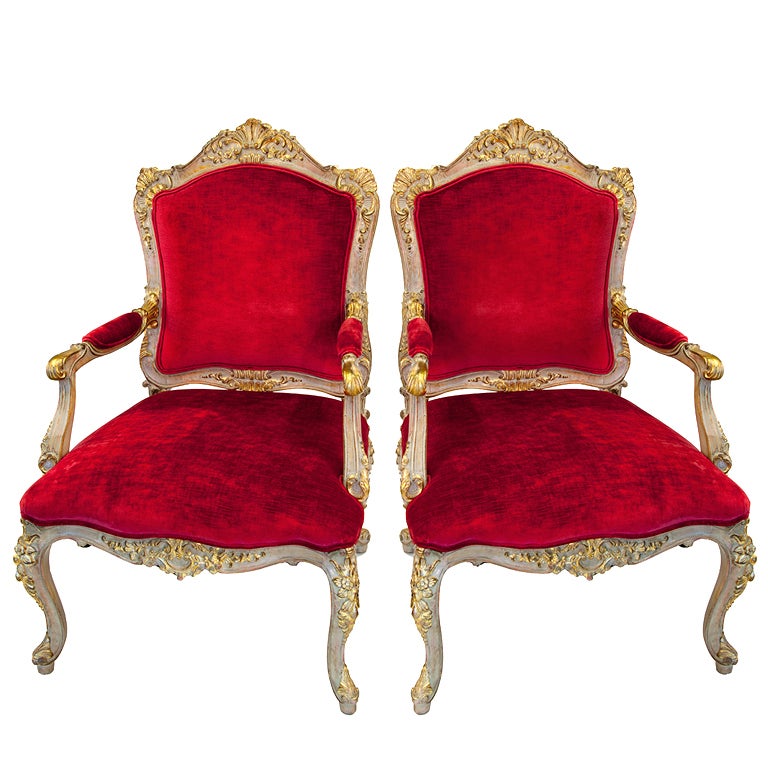 Pair of Louis XV Style Open Armchairs