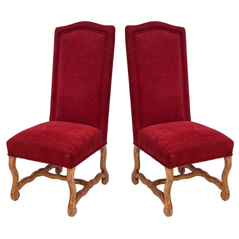 Pair of Jacobean Style Red Velvet Side Chairs For Sale