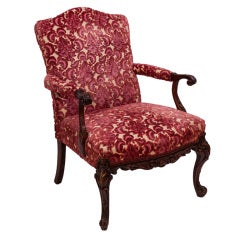Victorian Padded Arm Chair with Cranberry Floral Brocade