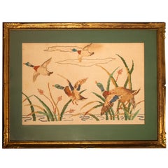 Retro Needlepoint Mallards in Flight