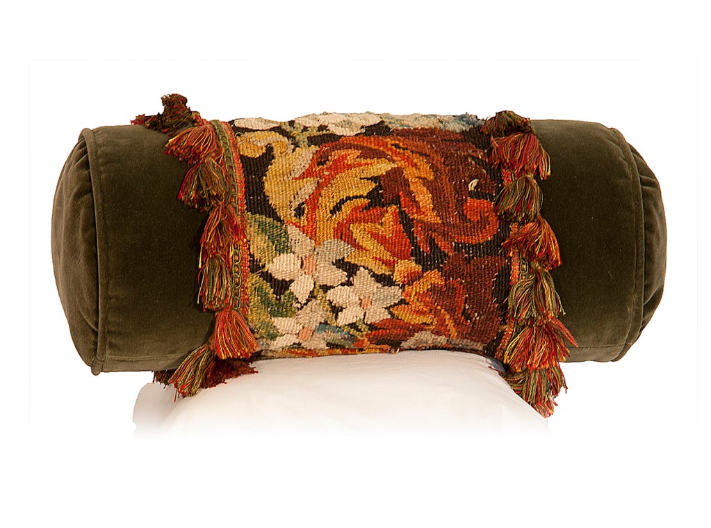 Baroque Pair Antique Tapestry Barrel Pillows
