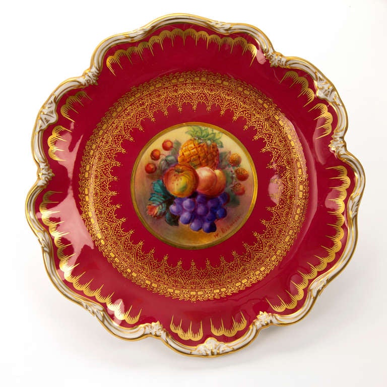 20th Century George Jones Hand Painted Gilt Plates with Fruit For Sale