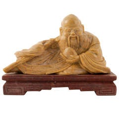 Antique Stone Carved Confusious on Teak Base