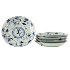 Set of 5 Chinese Porcelain Dishes Cobalt Blue and White
