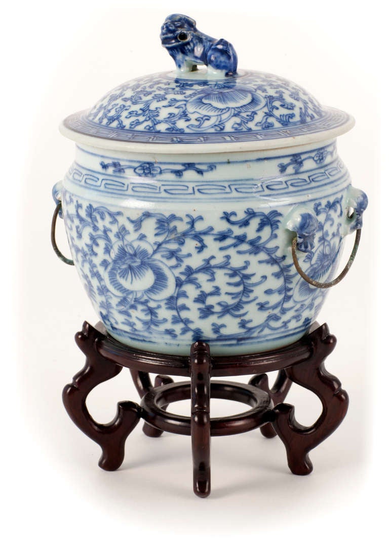 Chinese Qing Lidded Foo Dog Cache Pot For Sale