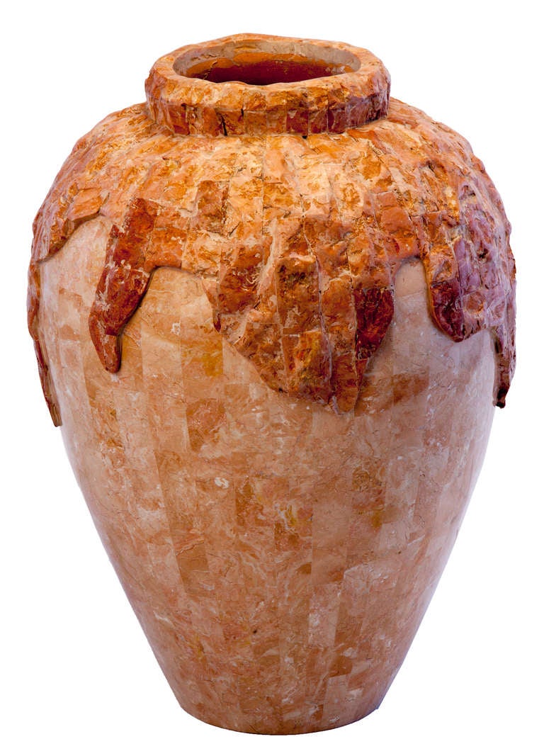 Custom Coral and Limstone Veneer on Terra Cotta Pot