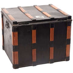 Galvanized Tin Trunk with Copper Bottom Wood Strapping  and Bale Handles