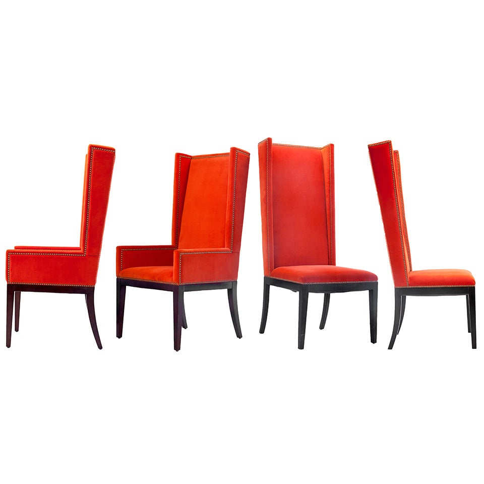 Velvet Orange Chair Quartet For Sale