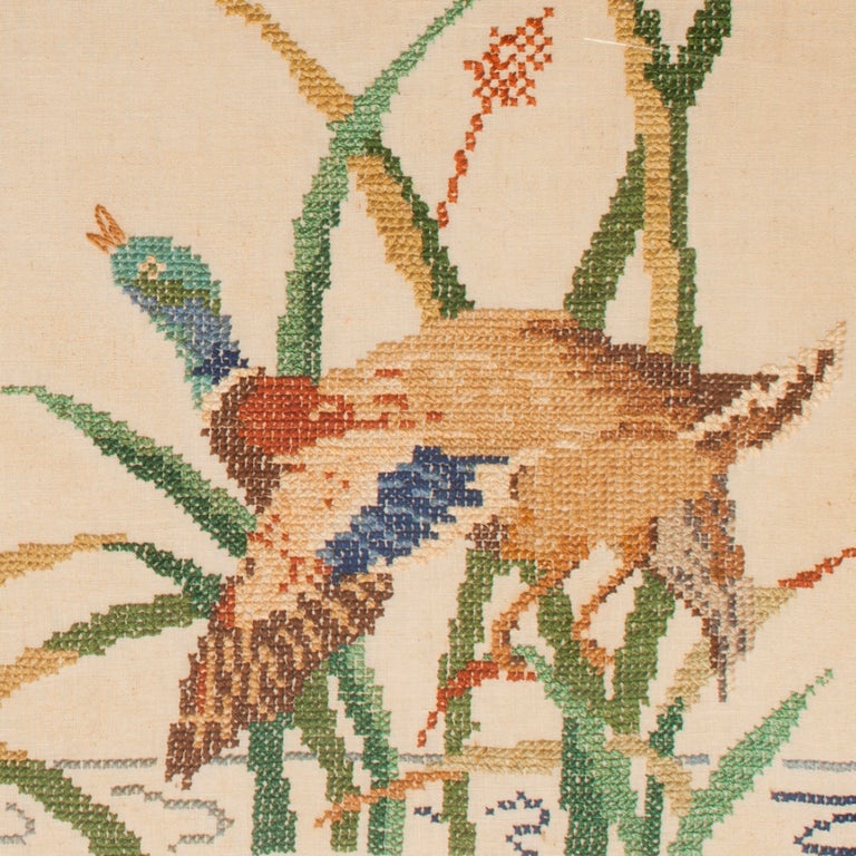 American Vintage Needlepoint Mallards in Flight For Sale