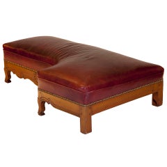 Red Leather Used Hearth Bench with Nailhead Trim