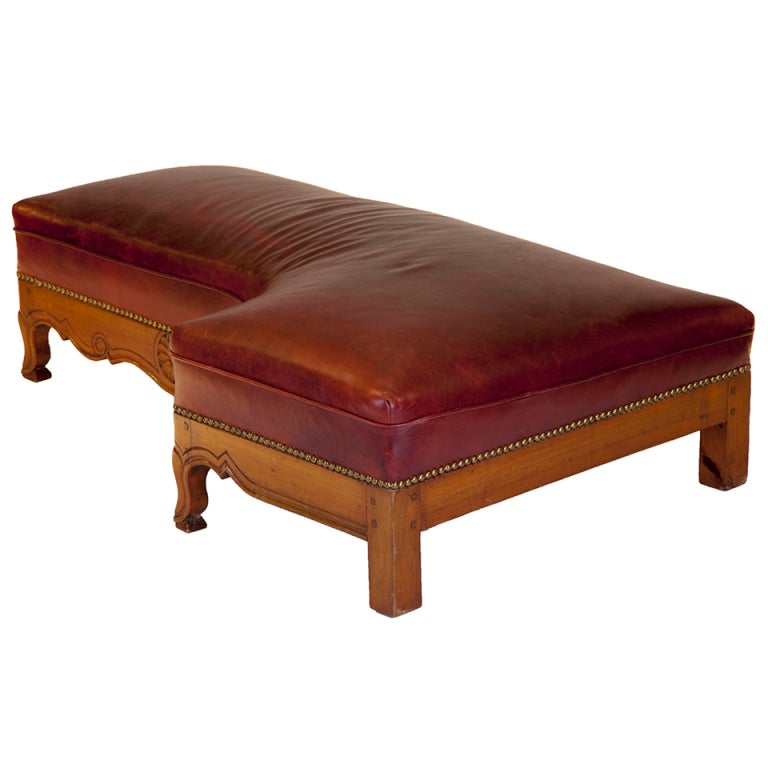 Red Leather Antique Hearth Bench with Nailhead Trim