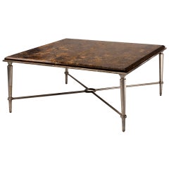 Fossil Stone Veneer and Painted Iron Cocktail Table
