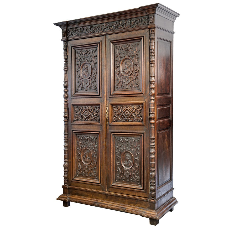 French Renaissance Style Carved Oak Armoire