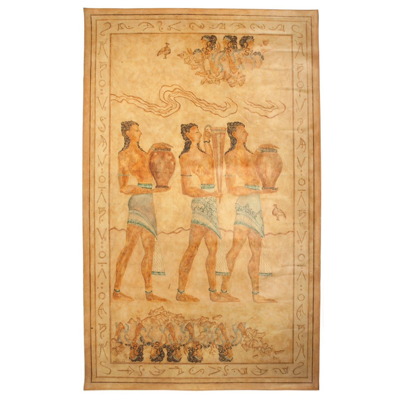 Minoan Style Painted Canvas by Heather Wilson For Sale