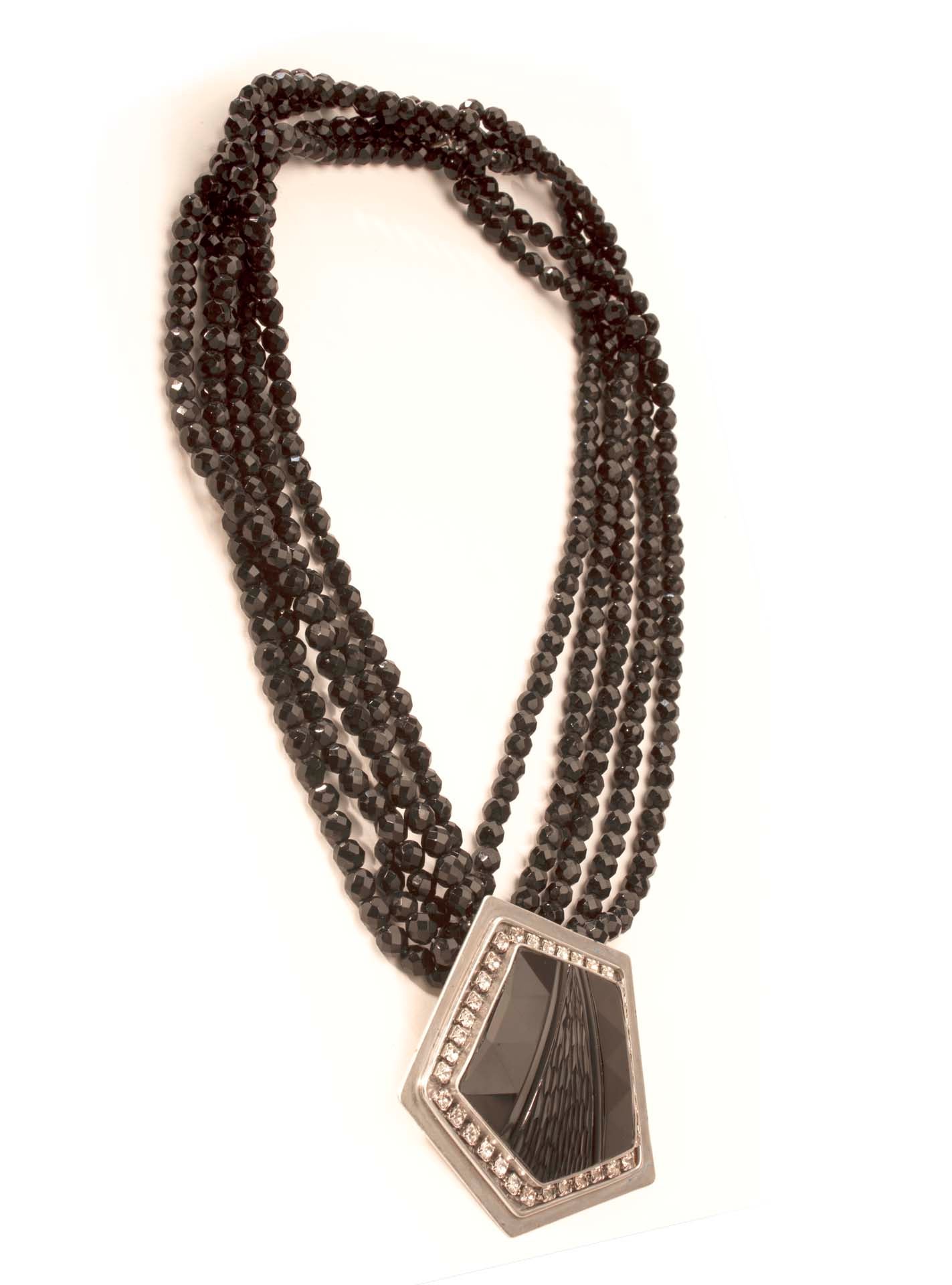Beaded Jet Necklace with Jet Stone from India signed by Artist For Sale