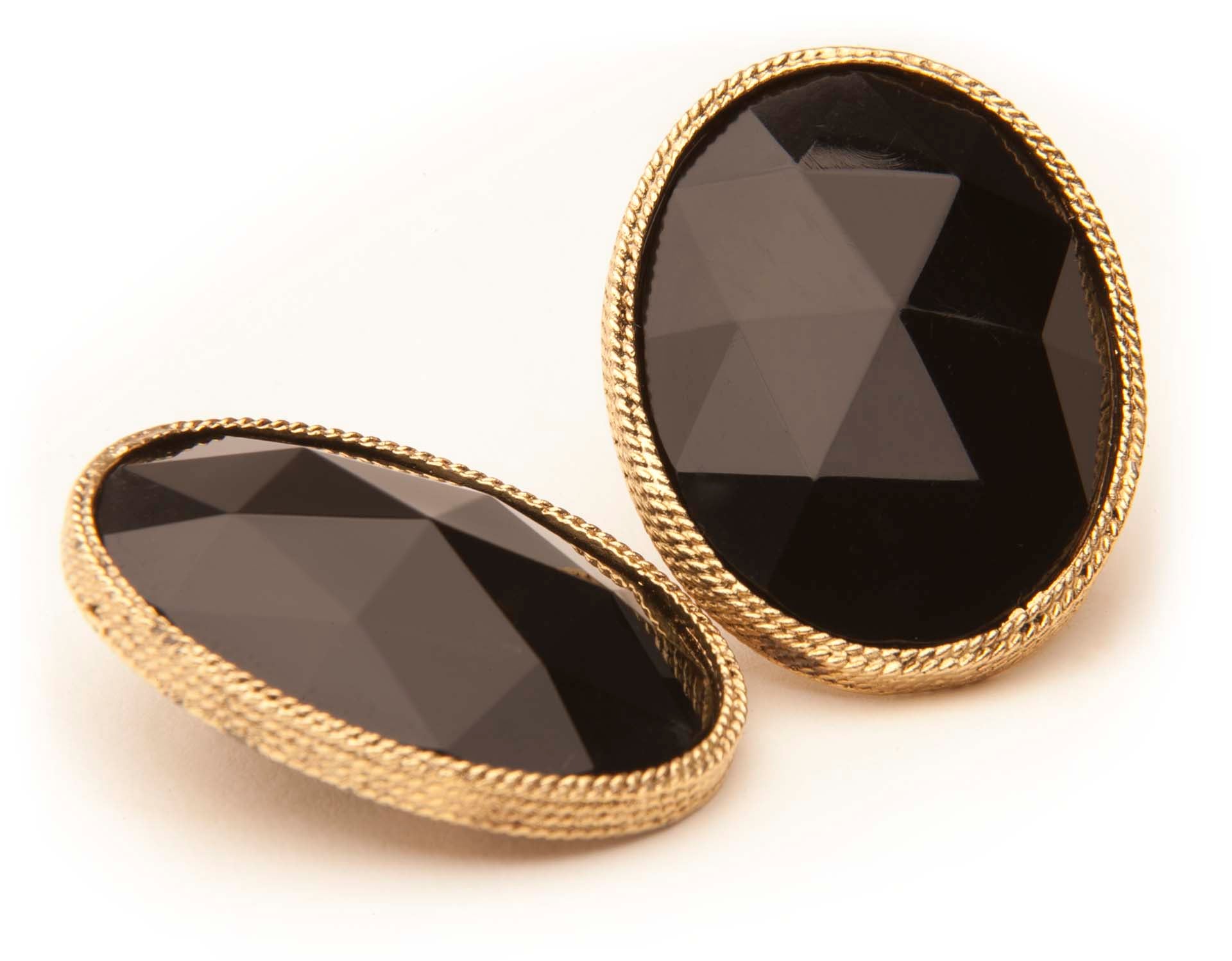 Les Bernard Vintage Jet & Gold Clip-Ohrringe im Angebot