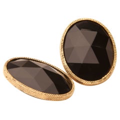 Les Bernard Vintage Jet & Gold Clip Earrings