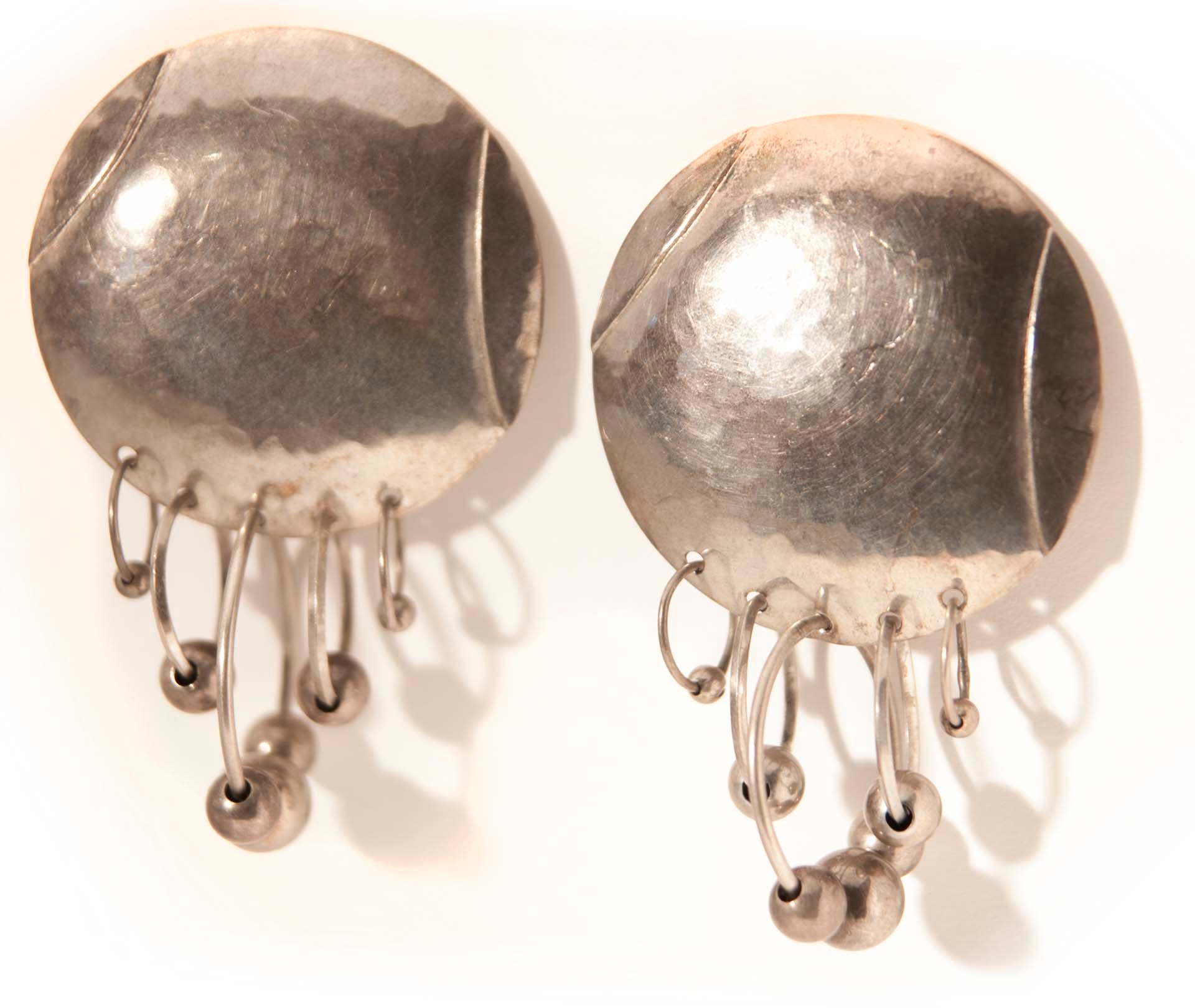 Vintage India Handmade Hammered Silver Earrings For Sale