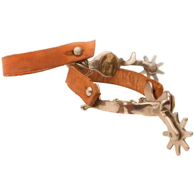 Pair of Vintage Spurs with Brass Horse Head at 1stDibs