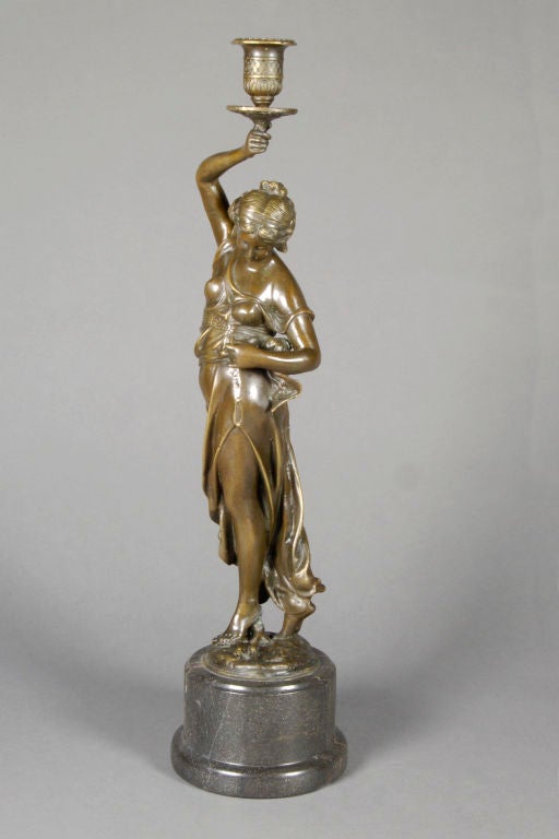 Bronze Art Nouveau Candlestick In Excellent Condition In Asheville, NC