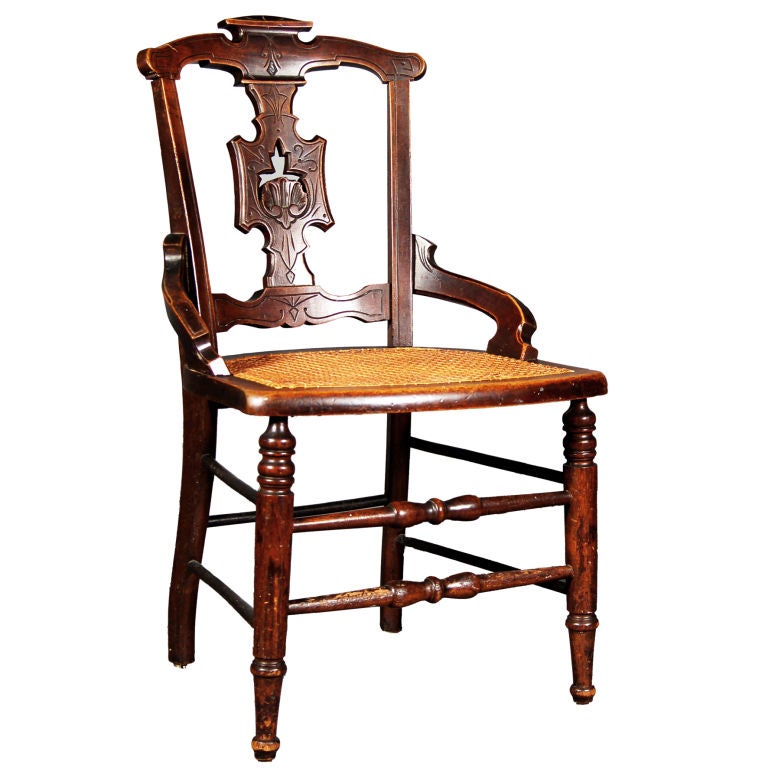 East Lake Mahogany Woven Cane Chair For Sale