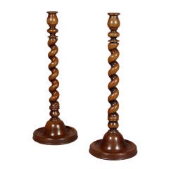 English Walnut Barley Twist Candlesticks