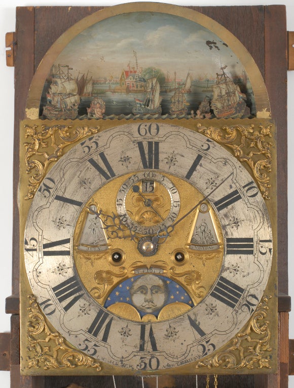 A Dutch Rococo burl walnut animated tall case clock For Sale 3