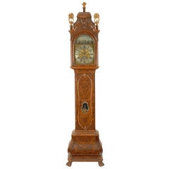 Antique A Dutch Rococo burl walnut animated tall case clock