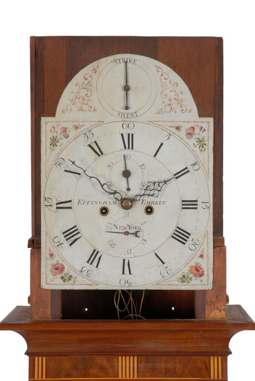 Mahogany Hepplewhite Inlaid Tall Clock By Effingham Embree, New York City For Sale