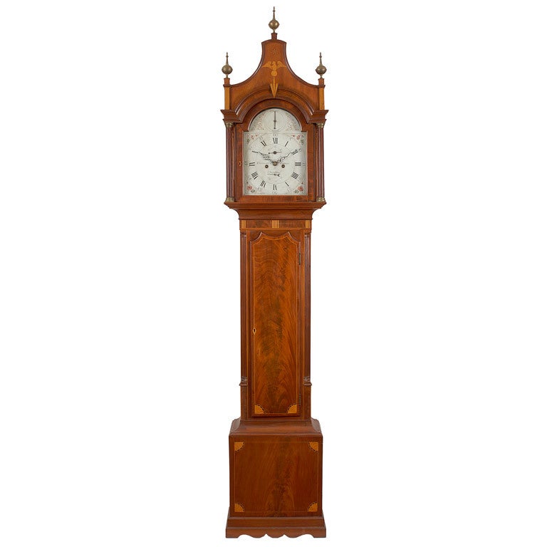 Hepplewhite Inlaid Tall Clock By Effingham Embree, New York City For Sale