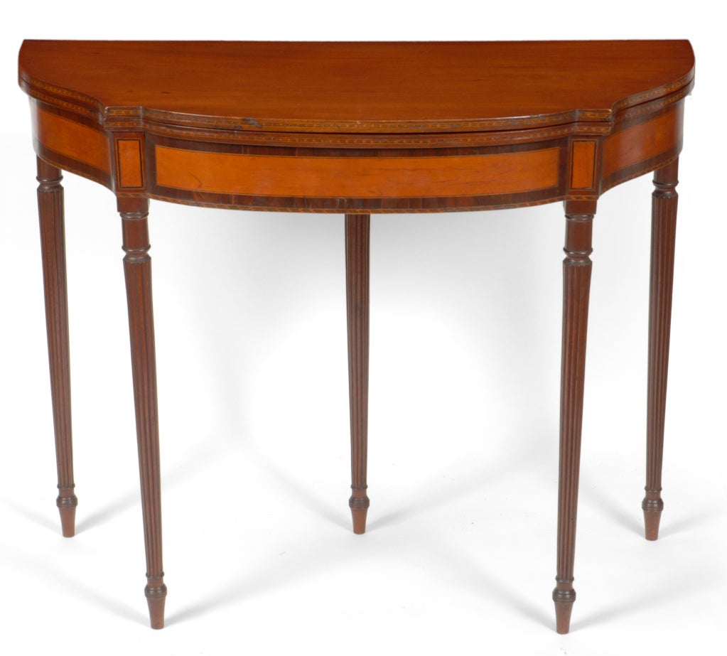 American A Federal Mahogany And Inlaid Five-leg Games Table, Boston For Sale