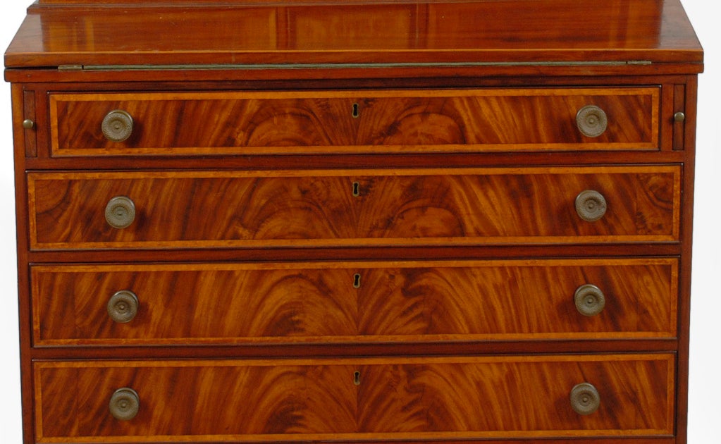 Mahogany A wonderful vibrantly inlaid secretary desk For Sale