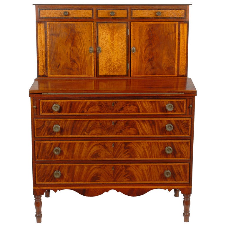 A wonderful vibrantly inlaid secretary desk For Sale