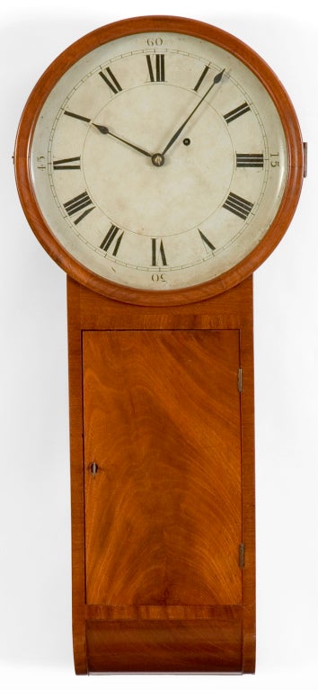 A rare mahogany Tavern clock, by Joseph Nye Dunning, Burlington, Vermont circa 1825.

A rare mahogany Tavern clock, by Joseph Nye Dunning, Burlington, Vermont circa 1825. This rare American eight-day mahogany tavern form time piece is signed with