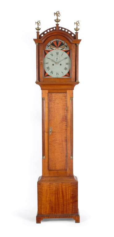 A Tiger maple tall clock
